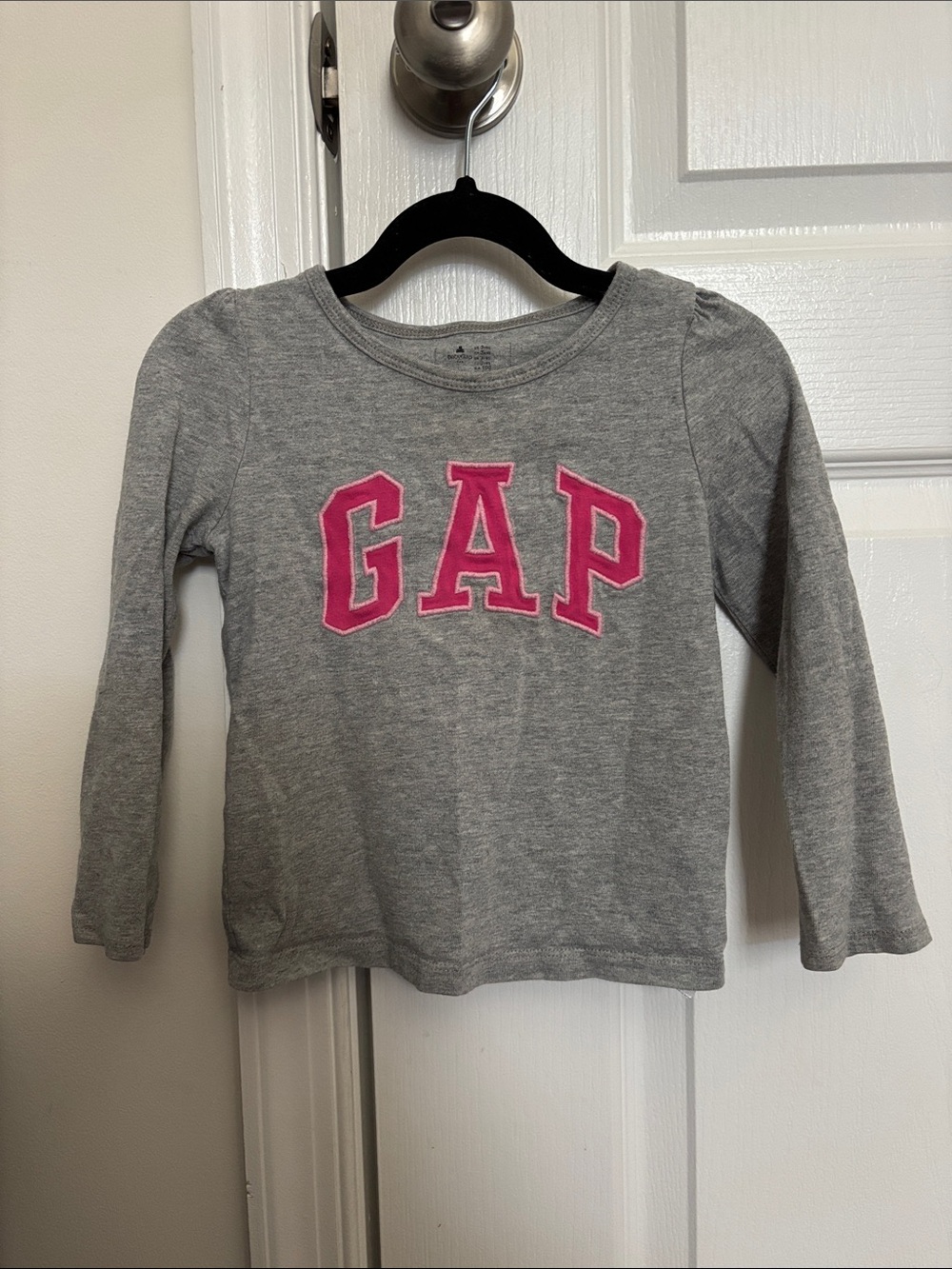 GAP Gray Long Sleeve Tee with Pink Logo